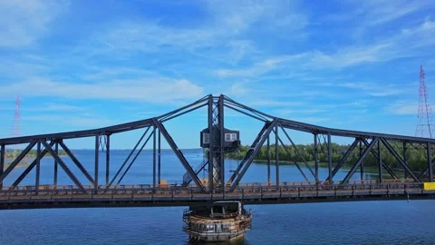 Very old swing bridge located at Little Current town in Ontario Canada. It .. Video stock 254811870