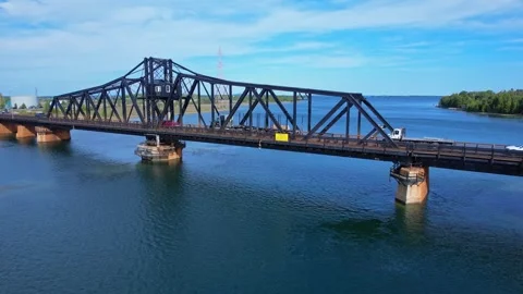Very old swing bridge located at Little Current town in Ontario Canada. It .. Stock Footage 254811873