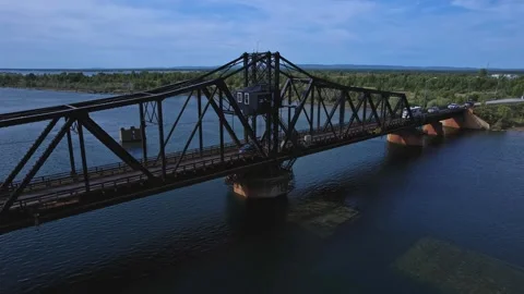 Very old swing bridge located at Little Current town in Ontario Canada. Use.. Stock Footage 254811969