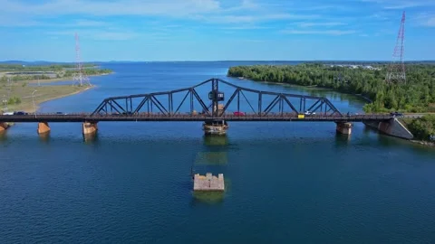 Very old swing bridge located at Little Current town in Ontario Canada. It .. Stock-Footage 254812054