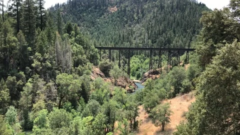 Very Old Train Trestle Over River Stock Footage 296852483