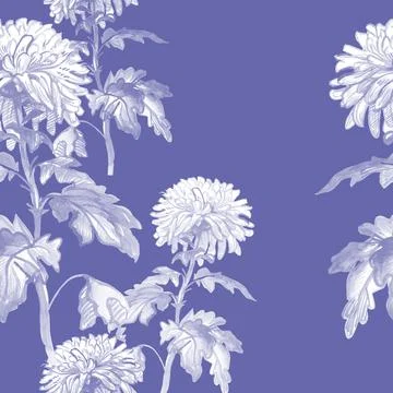 Very peri floral seamless pattern with silhouettes of close up flowers. Stock Illustration