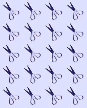 Very peri pattern: stationery scissors on background. Vertical photo. Stock Photos
