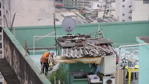 A very poor environmet on a brazilian builiding rooftop Stock Footage