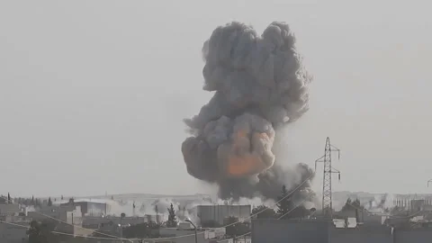 Very powerful explosion in the vicinity of Aleppo, Syria. Video stock 169238294