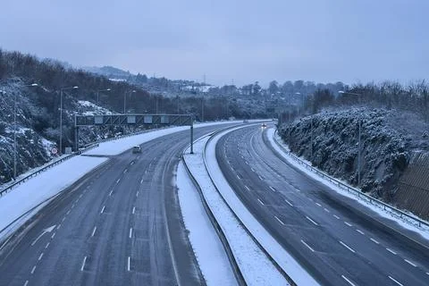 Very rare view of empty winter motorway M50 Dublin, Ireland. Transportation Stock Photos