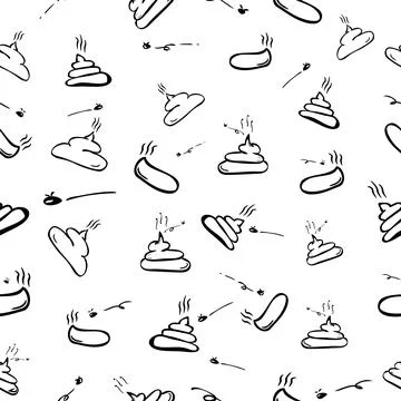 Very Simple Black and White Hand Draw Sketch Seamless Pattern 4 Poop with fly Stock Illustration
