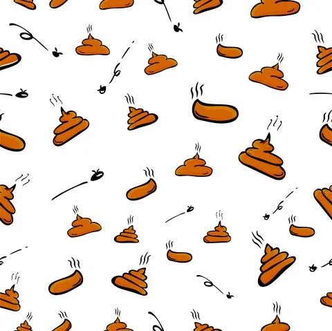 Very Simple Brown Hand Draw Sketch Seamless Pattern 4 Poop with fly Stock Illustration