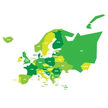 Very simplified infographical political map of Europe in green color scheme Illustrazione stock