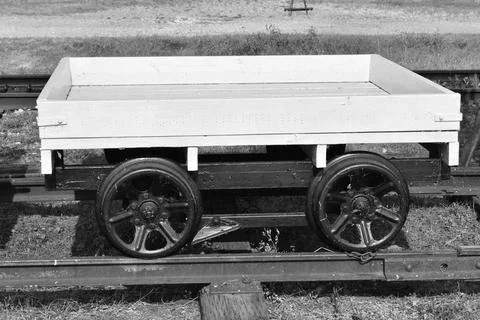 Very Small full Width Train Car CP Rail Black And White Stock Photos