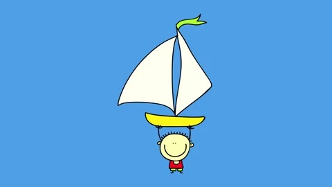 Very small young kid in the ocean playing with a big sailboat making it fly over Stock-Footage 130347625