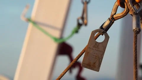 A very tight shot of chains and structured on the side of a ship. Stock Footage 267834117
