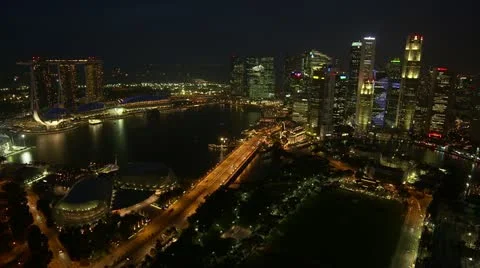 Very wide angle time-lapse of Singapore city skyline at night. Video stock 11410039