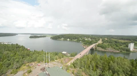 A very wide panoramic view over  the bridge of Farjsundet Stock Footage 55724579