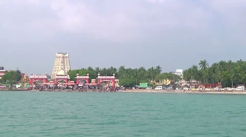 Very WS of an embankment in  Rameswaram, India Stock Footage 59090457