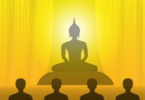 Vesak Day with buddha at under tree in silhouette Stock Illustration