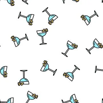 Vesper cocktail glass drink vector seamless pattern Stock Illustration