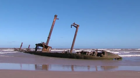 Vessel aground at the beach shore Stock Footage 59138317