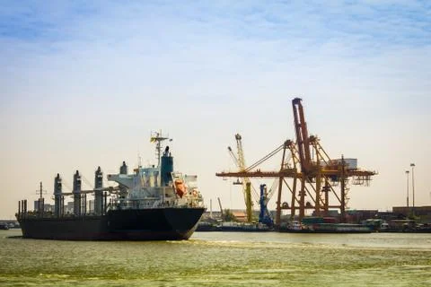 Vessel cargo with crane Stock Photos