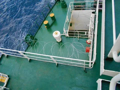 Vessel hardening is done with razor wire and wire fencing Stock Photos