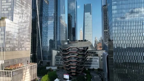 The Vessel Hudson Yards skyscrapers buildings Empire State Building NYC Stock Footage 218060537