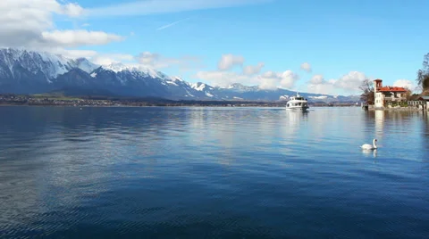 Vessel in lake Thun Stock Footage 35366447