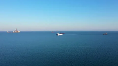 Vessel with landing ground on deck and navigation antennas Stock Footage 150921372