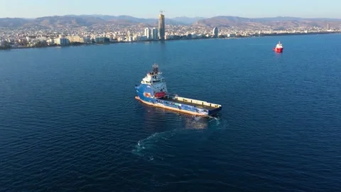 Vessel with landing ground on deck and navigation antennas Stock Footage 150973381