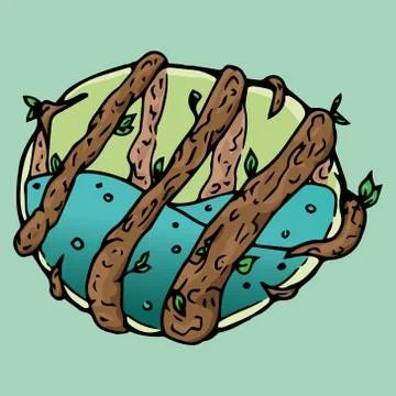 Vessel with liquid wrapped with tree branches. Stock Illustration