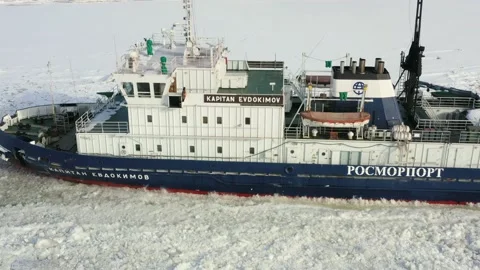 The vessel moves in the ice channel on the river. Stock Footage 164547656