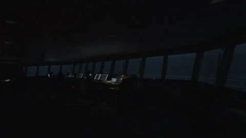 Vessel in storm. Navigation bridge at night. Strong pitching. Control panel is Stock Footage 270828848