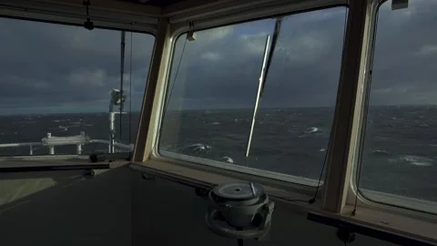 Vessel in storm. Navigation bridge. Window wipers is washing glasses. Strong Stock Footage 259850285