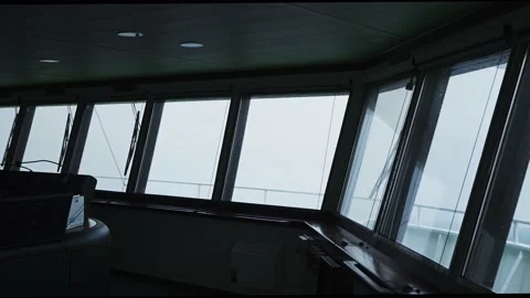 Vessel in storm. View from ship's bridge. Strong pitching. White foam on water Stock Footage 220159437