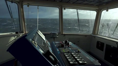 Vessel in storm. Window wipers are working. Strong pitching. Sun in storm. White Stock Footage 251584922