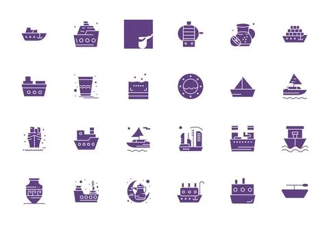 Vessel Vector Icon Toolkit featuring 24 Editable High Resolution Filled ele.. Stock Illustration
