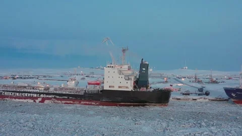 Vessels are at the berth, unloading. Stock Footage 148492775