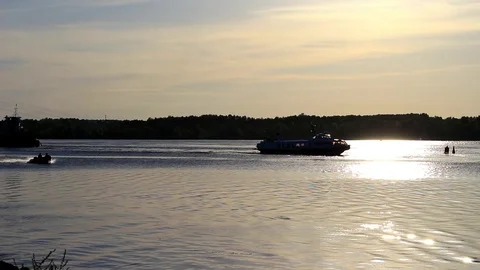 Vessels are moving along the river Video stock 76945932