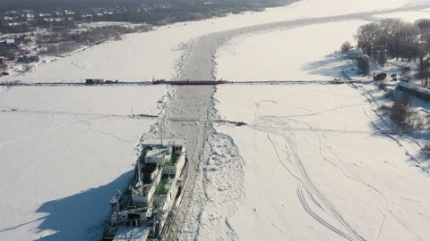 Vessels face temporary bridge through the river. Stock Footage 164544968
