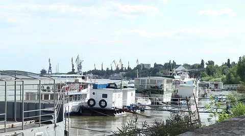 Vessels Moored on the Danube Stock Footage 51014814
