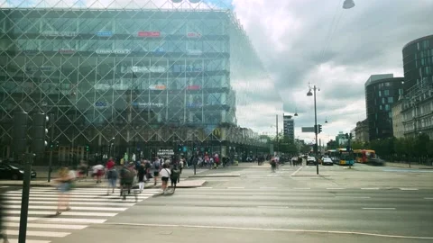 Vesterbrogade and Andersens boulevard Copenhagen. Time lapse video. Daytime. Stock Footage