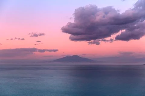 Vesuvius at sunset view from Capri Stock Photos