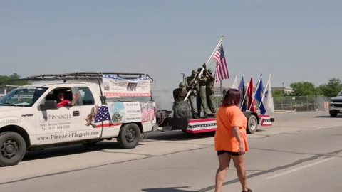Veteran support float in 4th of July parade 4k Stock Footage 229102900