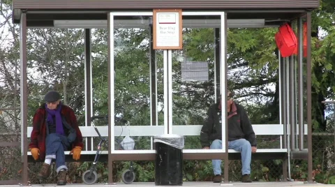 Veterans at Bus Stop Stock Footage 618883