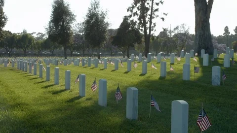 Veterans Cemetery with Freeway in BackgroundMarkers Freeway Vídeo Stock 78081322