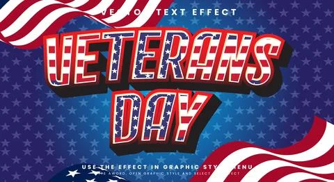 Veterans Day 3d editable vector text effect Template Stock Illustration