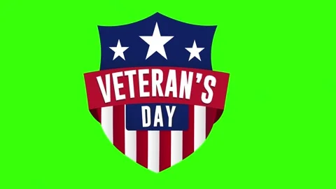 Veterans Day flag shield type sticker green screen animation in 4K resolution Stock Footage 341737772