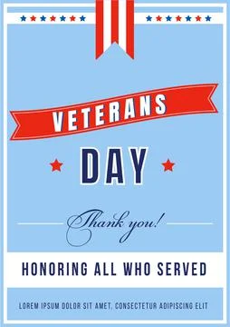 Veterans Day poster flat vector template Illustrazione stock