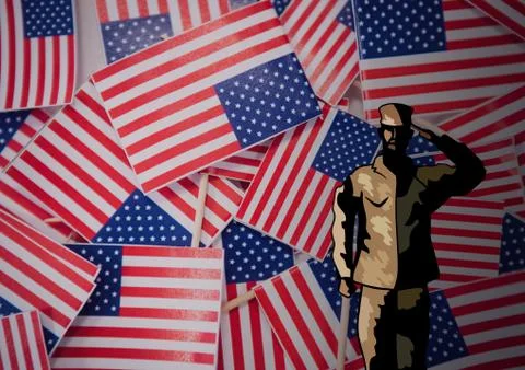 Veterans day soldier in front of flag Stock Illustration
