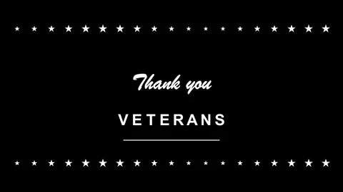 Veterans Day text animation with thank you message and star borders on black Stock Footage 345623731