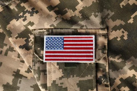 Veterans day. USA army patch on military uniform, closeup Stock Photos